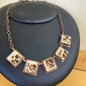 Leopard Faux Fur Copper Necklace Vintage Choker Length Statement Jewelry